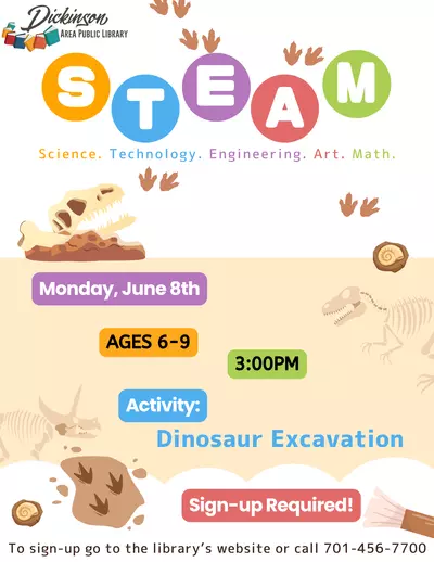 STEAM on Monday, June 8th at 3pm for ages 6-9. Sign-up required!