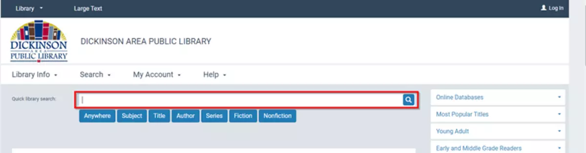 Enter your search terms in the Quick Library Search field. You can either hit Enter on your keyboard, the search button, or one of the buttons below the search field.