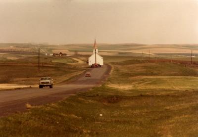 The Church being moved from Taylor in 1981. Photos courtesy of Loren Myran.