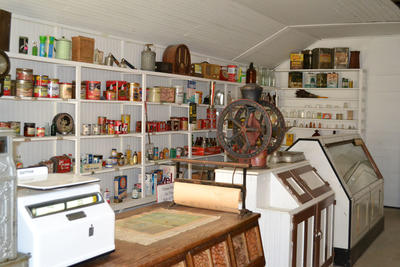 The left half of the building devoted to the store.