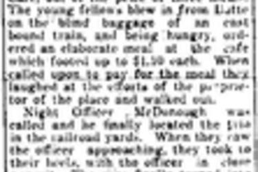 Three articles from the Dickinson Press making reference to a natorious DPD officer of the 1910s; Nightwatchman Tom McDonough. A fourth article from the Bismarck Tribune also included.
