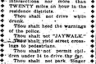 A 1927 blurp from the Dickinson Press informing readers of the new city and state traffic laws.