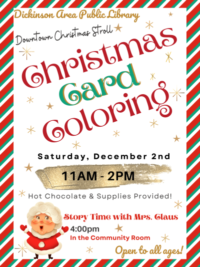 Downtown Stroll: Christmas card coloring and Mrs. Clause Story Time