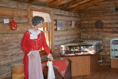 The interior of the second floor of the stabbur where the local Scandinavian heritage organization has their exhibit.