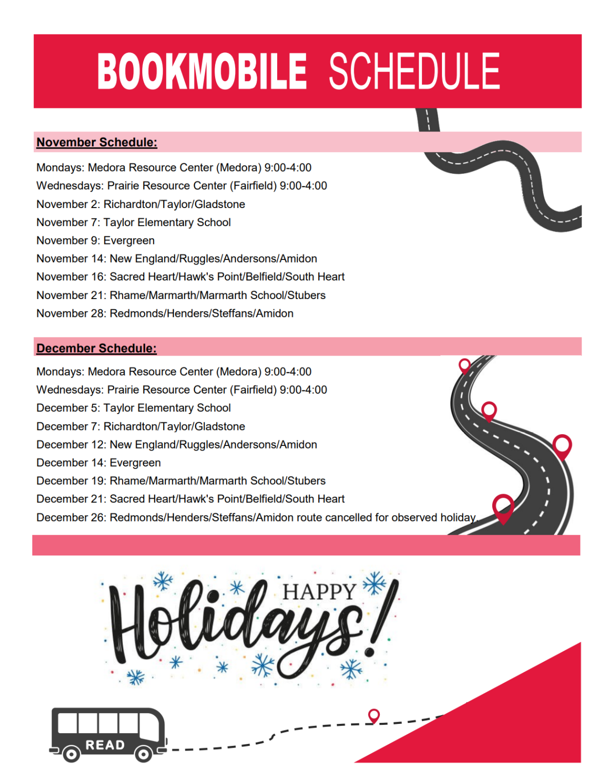 Nov-Dec 2023 Bookmobile Schedule