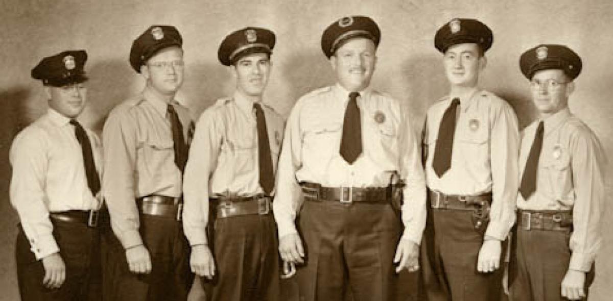 Dickinson PD 1949 (left to right) Don Hewson, Ted Olson, Joe Faller, Chief Matt Zabel, Pat Lenhardt, Henry Weber